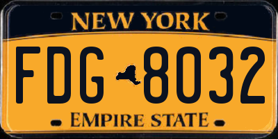 NY license plate FDG8032