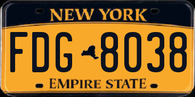 NY license plate FDG8038
