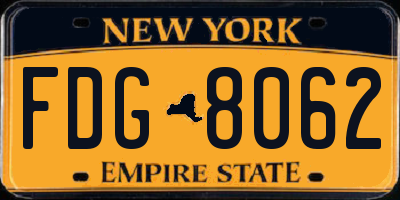NY license plate FDG8062