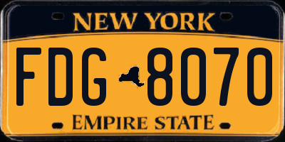 NY license plate FDG8070