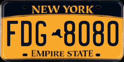 NY license plate FDG8080
