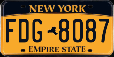 NY license plate FDG8087