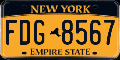 NY license plate FDG8567