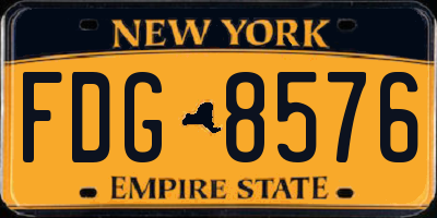 NY license plate FDG8576