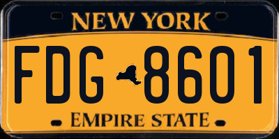 NY license plate FDG8601