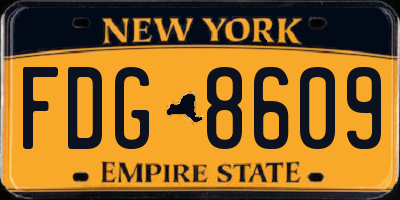 NY license plate FDG8609