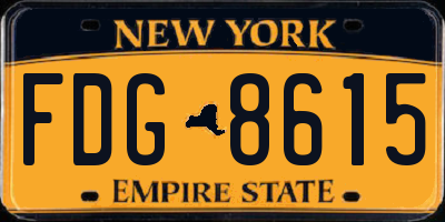NY license plate FDG8615