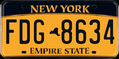 NY license plate FDG8634
