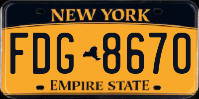NY license plate FDG8670