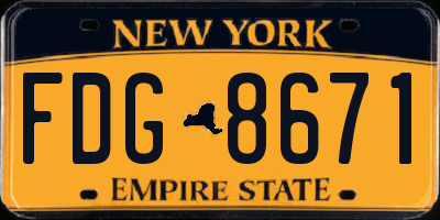 NY license plate FDG8671