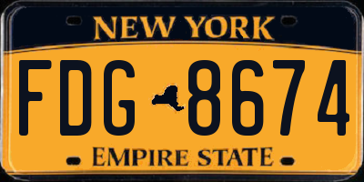 NY license plate FDG8674