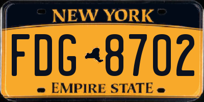 NY license plate FDG8702