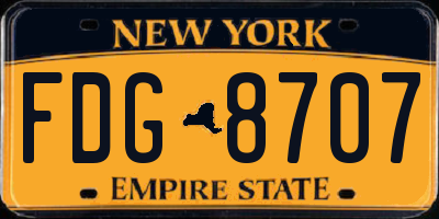 NY license plate FDG8707