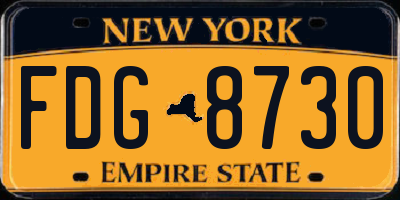 NY license plate FDG8730
