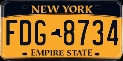 NY license plate FDG8734