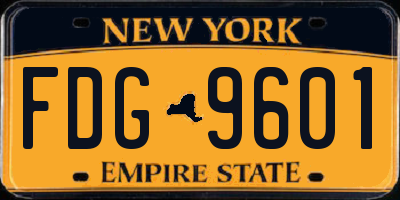 NY license plate FDG9601
