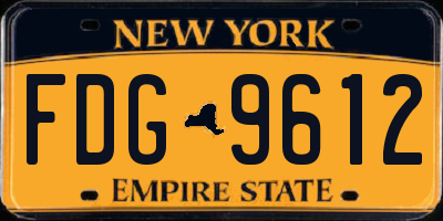 NY license plate FDG9612