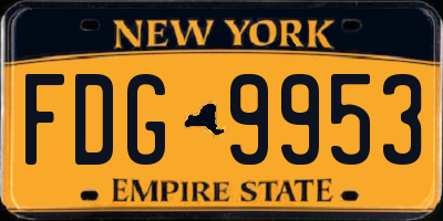 NY license plate FDG9953