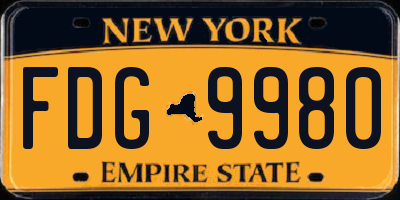 NY license plate FDG9980