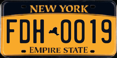 NY license plate FDH0019