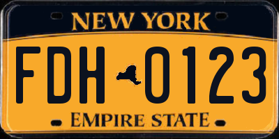 NY license plate FDH0123