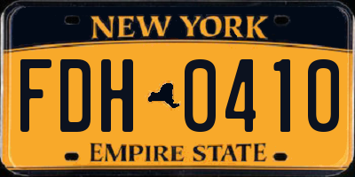 NY license plate FDH0410