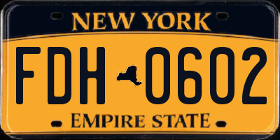 NY license plate FDH0602