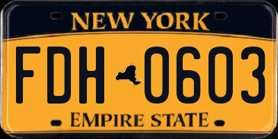 NY license plate FDH0603