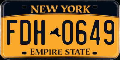 NY license plate FDH0649