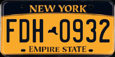 NY license plate FDH0932