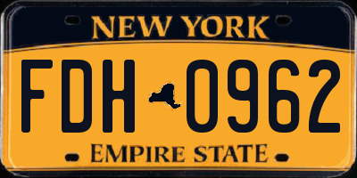 NY license plate FDH0962