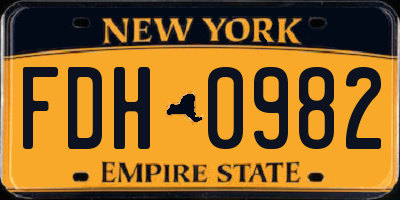 NY license plate FDH0982