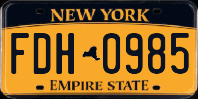 NY license plate FDH0985