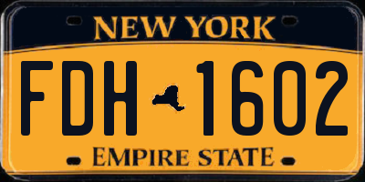 NY license plate FDH1602