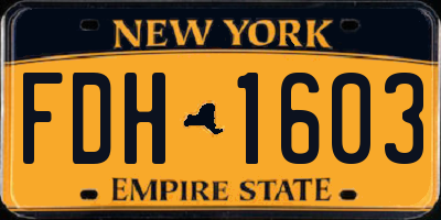 NY license plate FDH1603