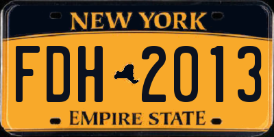 NY license plate FDH2013