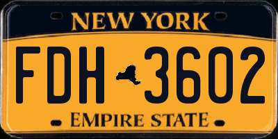 NY license plate FDH3602