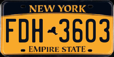NY license plate FDH3603