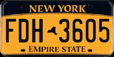 NY license plate FDH3605