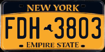 NY license plate FDH3803