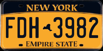 NY license plate FDH3982