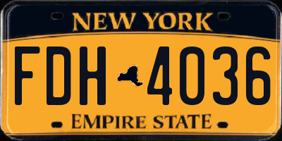 NY license plate FDH4036