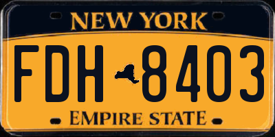 NY license plate FDH8403