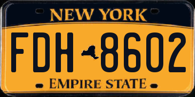 NY license plate FDH8602