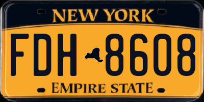 NY license plate FDH8608