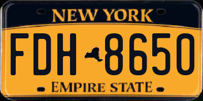 NY license plate FDH8650