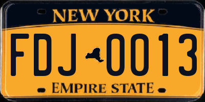 NY license plate FDJ0013