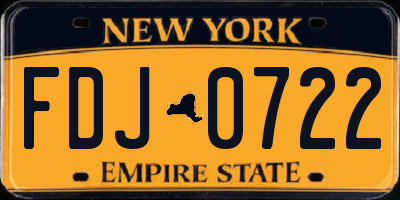 NY license plate FDJ0722