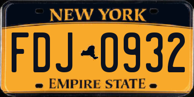 NY license plate FDJ0932