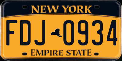 NY license plate FDJ0934